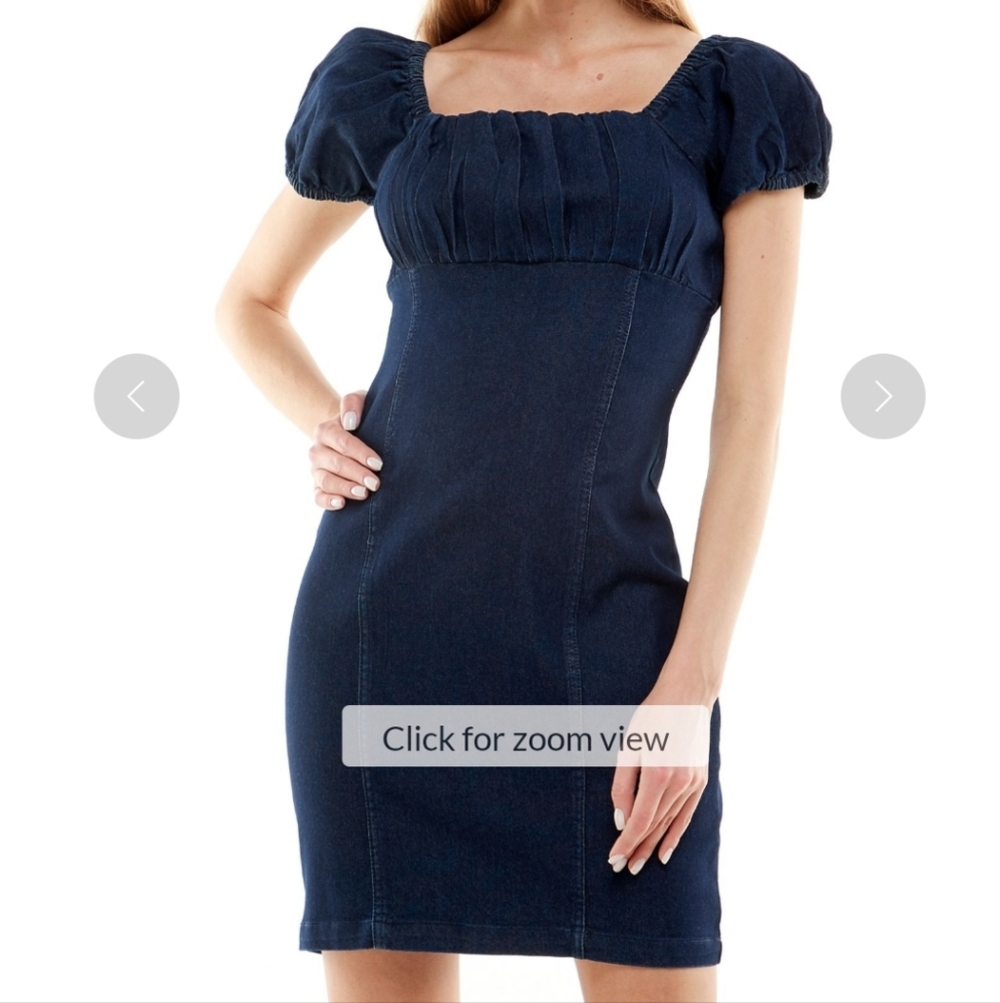 ROSIE HARLOW Womens Navy Stretch Zippered Ruched Pouf Sleeve Square‎ Neck...